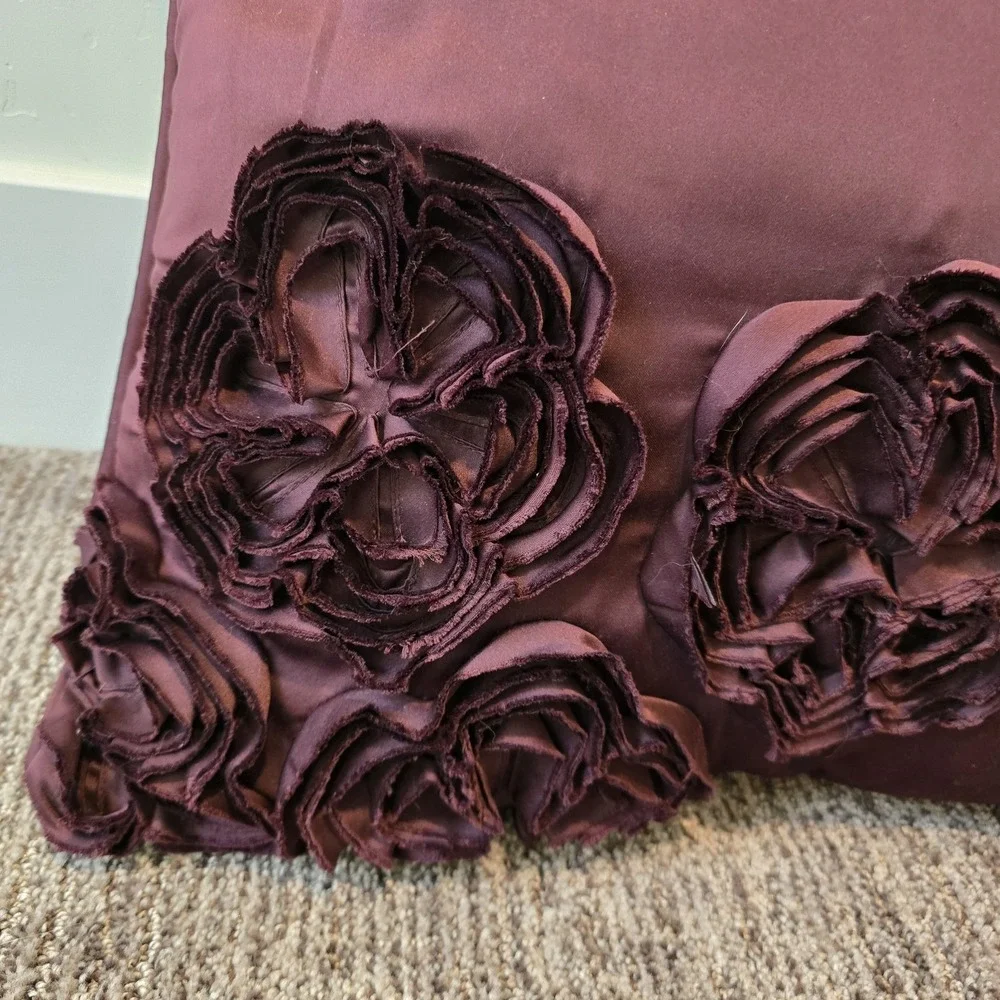 Purple Plum Throw Pillow Accent Rose Floral Design‎ Cute Room Decoration 16x16